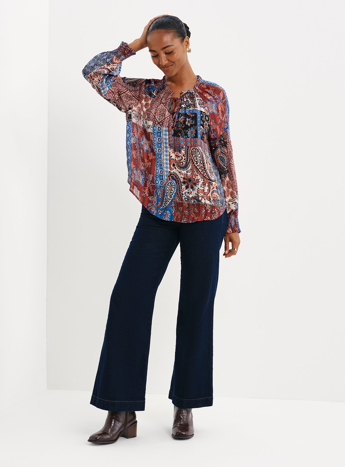FINERY Harlow Satin Stripe Chiffon Tie Neck Blouse 8 - Image 2 thumbnail